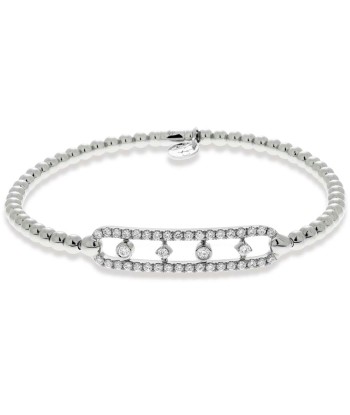 Hulchi Belluni Open Work Diamond Bar Bracelet White Gold Stretch Stackable Les magasins à Paris et en Île-de-France