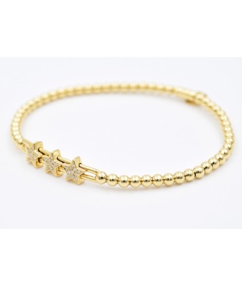 Hulchi Belluni Fidget Bracelet with Three Pave Diamond Moveable Star Stations Yellow Gold Stretch Stackable en linge