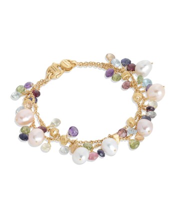 Marco Bicego Paradise Collection 18K Yellow Gold Mixed Gemstone and Pearl Double Strand Bracelet Fin de série