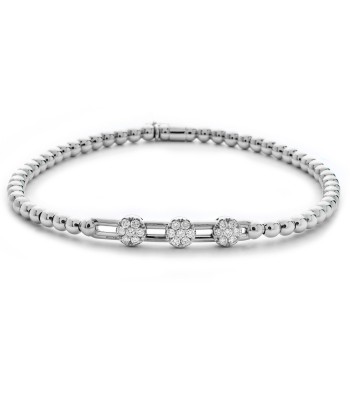 Hulchi Belluni Stretch Bracelet with Three Pave Diamond Moveable Stations White Gold 20357-WW Profitez des Offres !