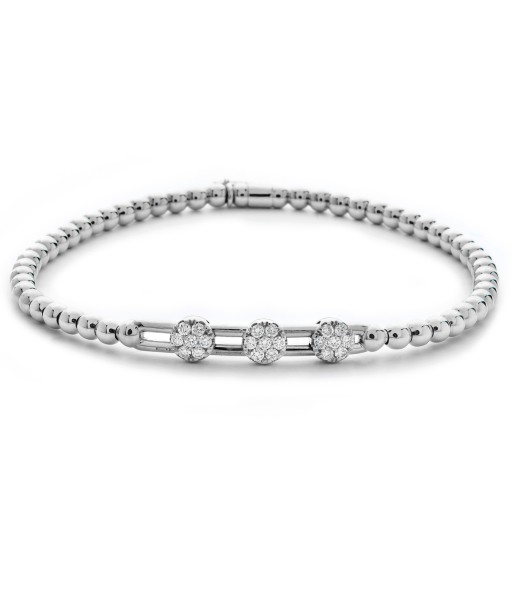 Hulchi Belluni Stretch Bracelet with Three Pave Diamond Moveable Stations White Gold 20357-WW Profitez des Offres !