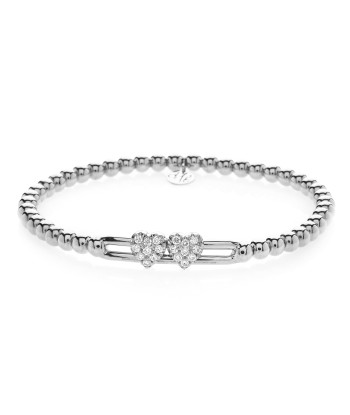 Hulchi Belluni Fidget Bracelet with Two Pave Diamond Moveable Heart Stations White Gold Stretch Stackable Faites des économies