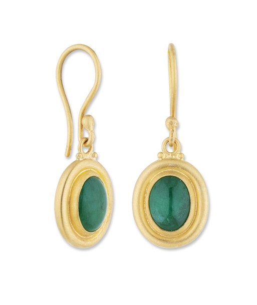 Pre-owned Lika Behar "Delphi" Oval Emerald Drop Earrings 22K Gold DEL22-E-104-GEM-6 brillant des détails fins