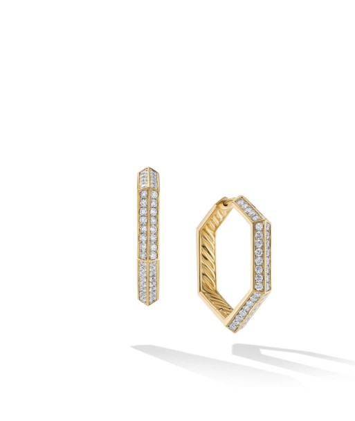 David Yurman Carlyle Hoop Earrings in 18K Yellow Gold with Pave Diamonds livraison gratuite