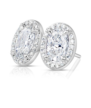 Oval Diamond Halo Stud Earrings 1.21 Carat tw. 18K White outlet