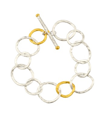 Lika Behar "Bubbles" Bracelet Sterling Silver & 24K Gold Toggle 7.5" BUB-B-606-SILG-18 Venez acheter