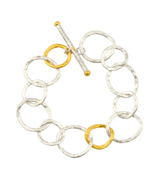 Lika Behar "Bubbles" Bracelet Sterling Silver & 24K Gold Toggle 7.5" BUB-B-606-SILG-18 Venez acheter