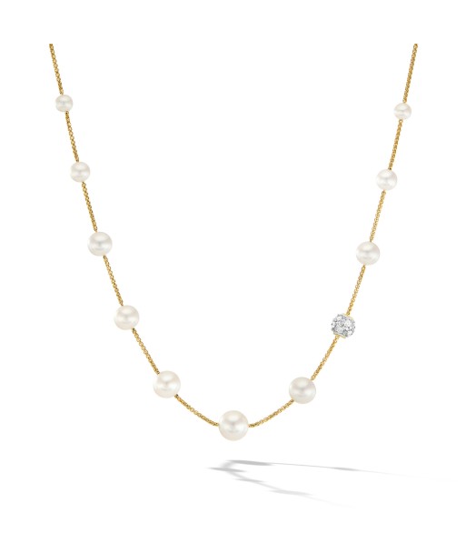 David Yurman Pearl and Pave Station Necklace in 18K Yellow Gold with Diamonds acheter