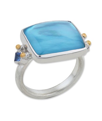 Lika Behar "Kami" Ring with Blue Topaz Mother Pearl Doublet & Sapphires Silver Comparez et commandez 