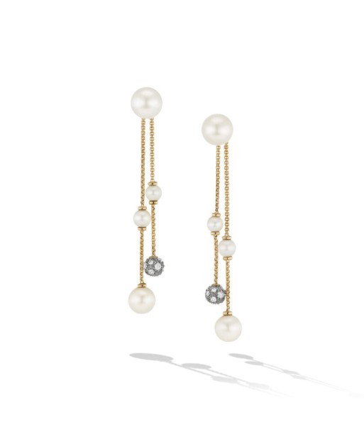 David Yurman Pearl and Pave Two Row Drop Earrings in 18K Yellow Gold with Diamonds de la marque