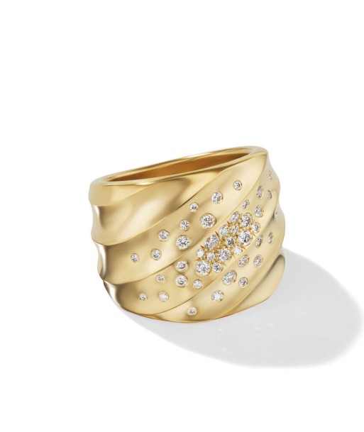 David Yurman Cable Edge Saddle Ring in Recycled 18K Yellow Gold with Pave Diamonds acheter