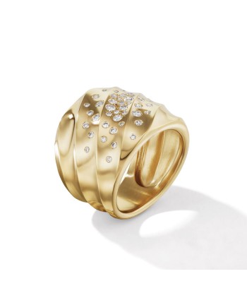 David Yurman Cable Edge Saddle Ring in Recycled 18K Yellow Gold with Pave Diamonds acheter