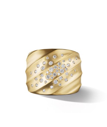 David Yurman Cable Edge Saddle Ring in Recycled 18K Yellow Gold with Pave Diamonds acheter