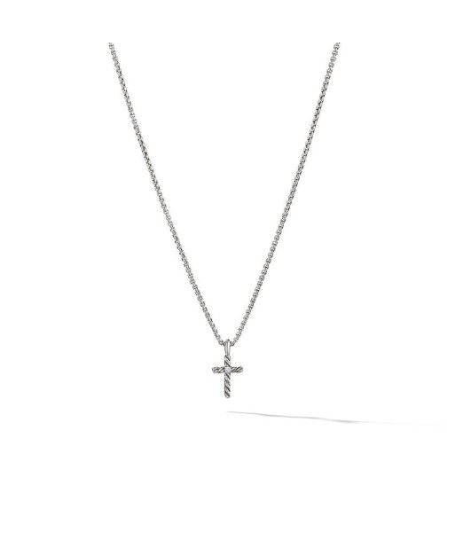 David Yurman Cable Collectibles Kids Cross Necklace in Sterling Silver with Center Diamond meilleur choix