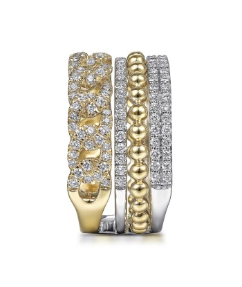 Gabriel 14K White-Yellow Gold Wide Band Layered Diamond Easy-Stackable, 11.4MM ou a consommer sur place