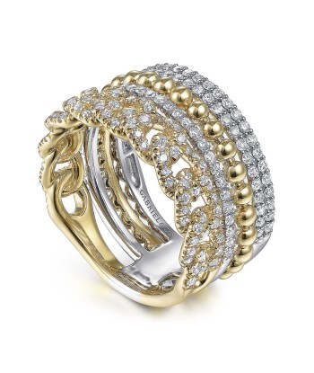 Gabriel 14K White-Yellow Gold Wide Band Layered Diamond Easy-Stackable, 11.4MM ou a consommer sur place