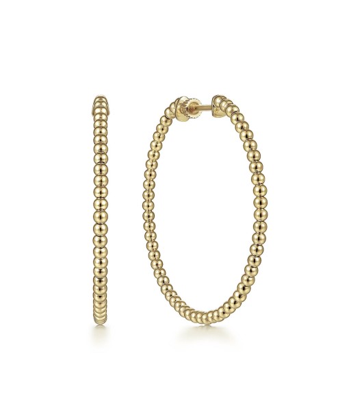 Gabriel 14K Yellow Gold 40mm Beaded Round Classic Hoop Earrings de France