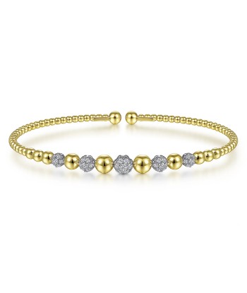 Gabriel 14K Yellow-White Gold Bujukan Cuff Bracelet with Pave Diamond Stations l'évolution des habitudes 