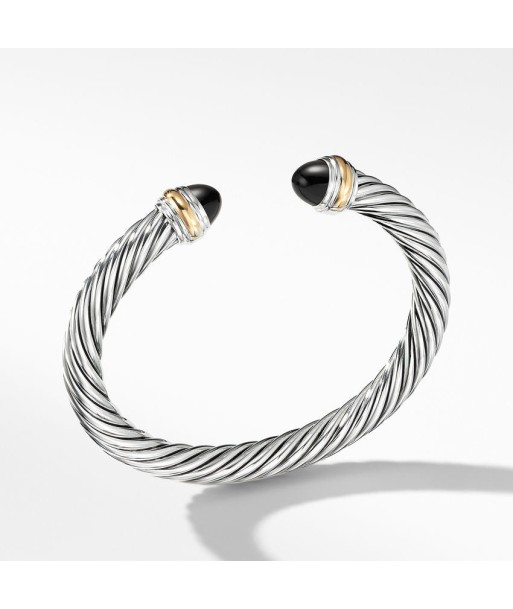 David Yurman Cable Classics Bracelet in Sterling Silver with Black Onyx and 14K Yellow Gold, 7MM pas chere