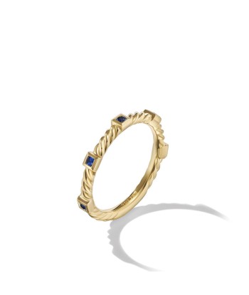 David Yurman Cable Collectibles Stack Ring in 18K Yellow Gold with Blue Sapphires Economisez 