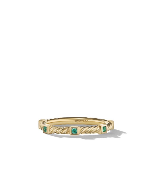 David Yurman Cable Collectibles Stack Ring in 18K Yellow Gold with Emeralds Profitez des Offres !