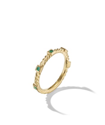 David Yurman Cable Collectibles Stack Ring in 18K Yellow Gold with Emeralds Profitez des Offres !