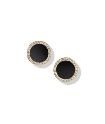 DY Elements Petite Stud Earrings in 18K Yellow Gold with Black Onyx with Diamonds, 11MM sur le site 