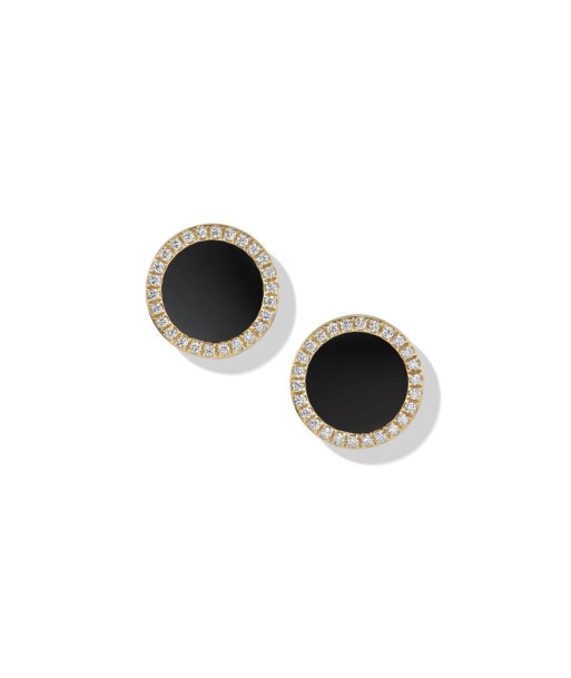 DY Elements Petite Stud Earrings in 18K Yellow Gold with Black Onyx with Diamonds, 11MM sur le site 