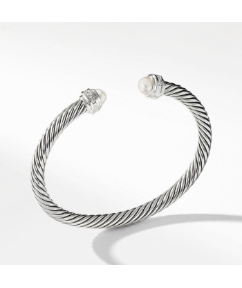 David Yurman 5MM Cable Bracelet with Pearls and Diamonds pas chere