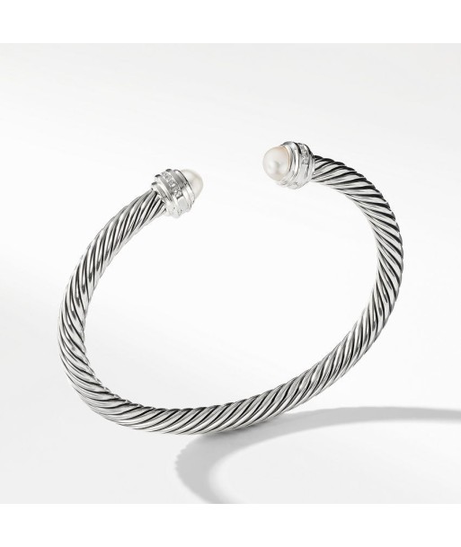 David Yurman 5MM Cable Bracelet with Pearls and Diamonds pas chere