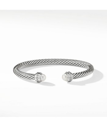 David Yurman 5MM Cable Bracelet with Pearls and Diamonds pas chere