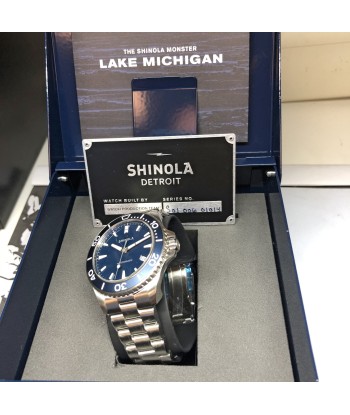 Shinola The Lake Michigan Monster Automatic Blue Watch 43mm Steel Bracelet hantent personnes