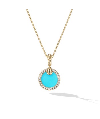 David Yurman Petite DY Elements Pendant Necklace in 18K Yellow Gold with Turquoise and Pave Diamonds la colonne vertébrale