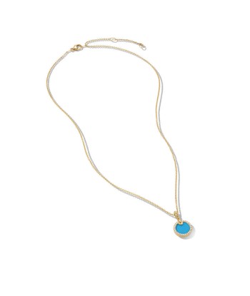 David Yurman Petite DY Elements Pendant Necklace in 18K Yellow Gold with Turquoise and Pave Diamonds la colonne vertébrale