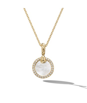 David Yurman Petite DY Elements Pendant Necklace in 18K Yellow Gold with Mother of Pearl and Pave Diamonds pas cher chine