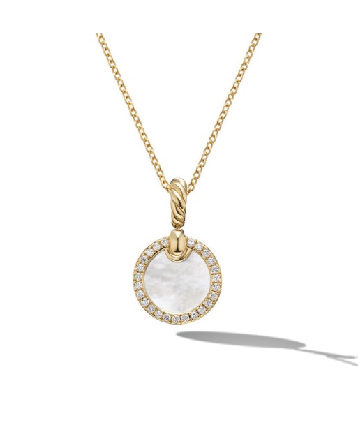 David Yurman Petite DY Elements Pendant Necklace in 18K Yellow Gold with Mother of Pearl and Pave Diamonds pas cher chine