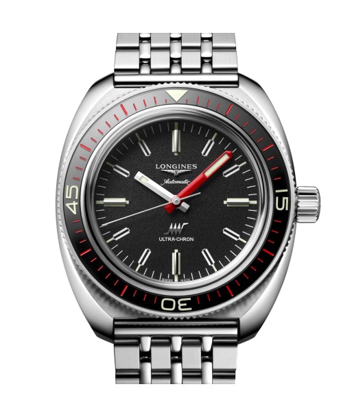 Longines Ultra-Chron Black Red Steel Watch L28364526 Jusqu'à 80% De Réduction