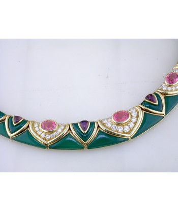 Vintage Van Cleef & Arpels Green Chrysoprase & Pink Tourmaline Diamond Necklace 18K Yellow Faites des économies