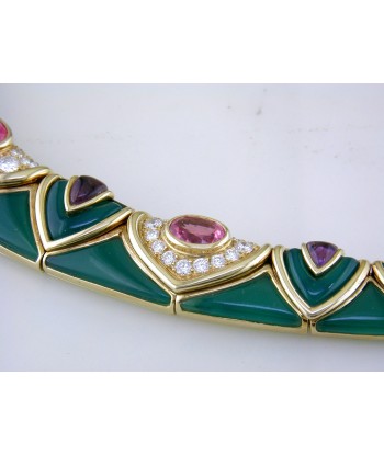 Vintage Van Cleef & Arpels Green Chrysoprase & Pink Tourmaline Diamond Necklace 18K Yellow Faites des économies