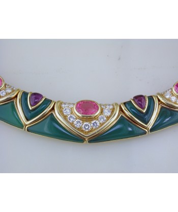 Vintage Van Cleef & Arpels Green Chrysoprase & Pink Tourmaline Diamond Necklace 18K Yellow Faites des économies