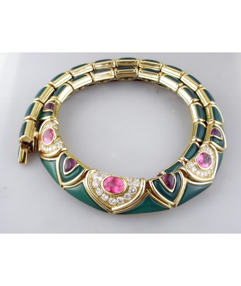 Vintage Van Cleef & Arpels Green Chrysoprase & Pink Tourmaline Diamond Necklace 18K Yellow Faites des économies