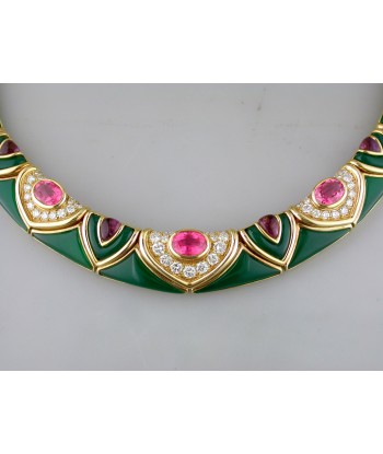 Vintage Van Cleef & Arpels Green Chrysoprase & Pink Tourmaline Diamond Necklace 18K Yellow Faites des économies