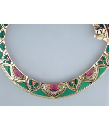 Vintage Van Cleef & Arpels Green Chrysoprase & Pink Tourmaline Diamond Necklace 18K Yellow Faites des économies