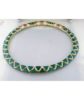 Vintage Van Cleef & Arpels Green Chrysoprase & Pink Tourmaline Diamond Necklace 18K Yellow Faites des économies