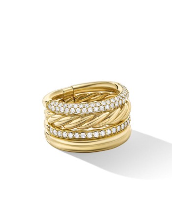 David Yurman 14MM Mercer Multi Row Diamond Ring in 18k Yellow Gold vente chaude votre 