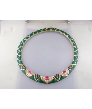 Vintage Van Cleef & Arpels Green Chrysoprase & Pink Tourmaline Diamond Necklace 18K Yellow Faites des économies