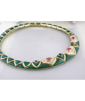 Vintage Van Cleef & Arpels Green Chrysoprase & Pink Tourmaline Diamond Necklace 18K Yellow Faites des économies