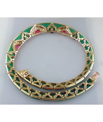 Vintage Van Cleef & Arpels Green Chrysoprase & Pink Tourmaline Diamond Necklace 18K Yellow Faites des économies