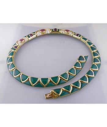 Vintage Van Cleef & Arpels Green Chrysoprase & Pink Tourmaline Diamond Necklace 18K Yellow Faites des économies