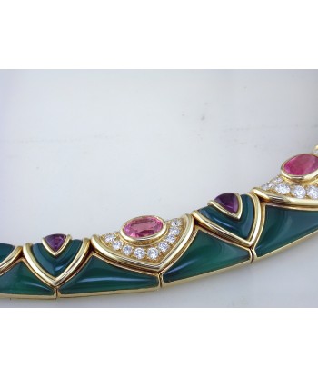 Vintage Van Cleef & Arpels Green Chrysoprase & Pink Tourmaline Diamond Necklace 18K Yellow Faites des économies